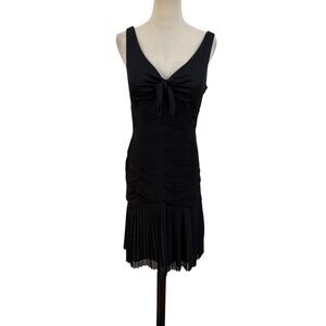 Y2K Sue Wong Silk Black Cocktail Dress Sz 8 Pleated Ruched Party LBD 2000's